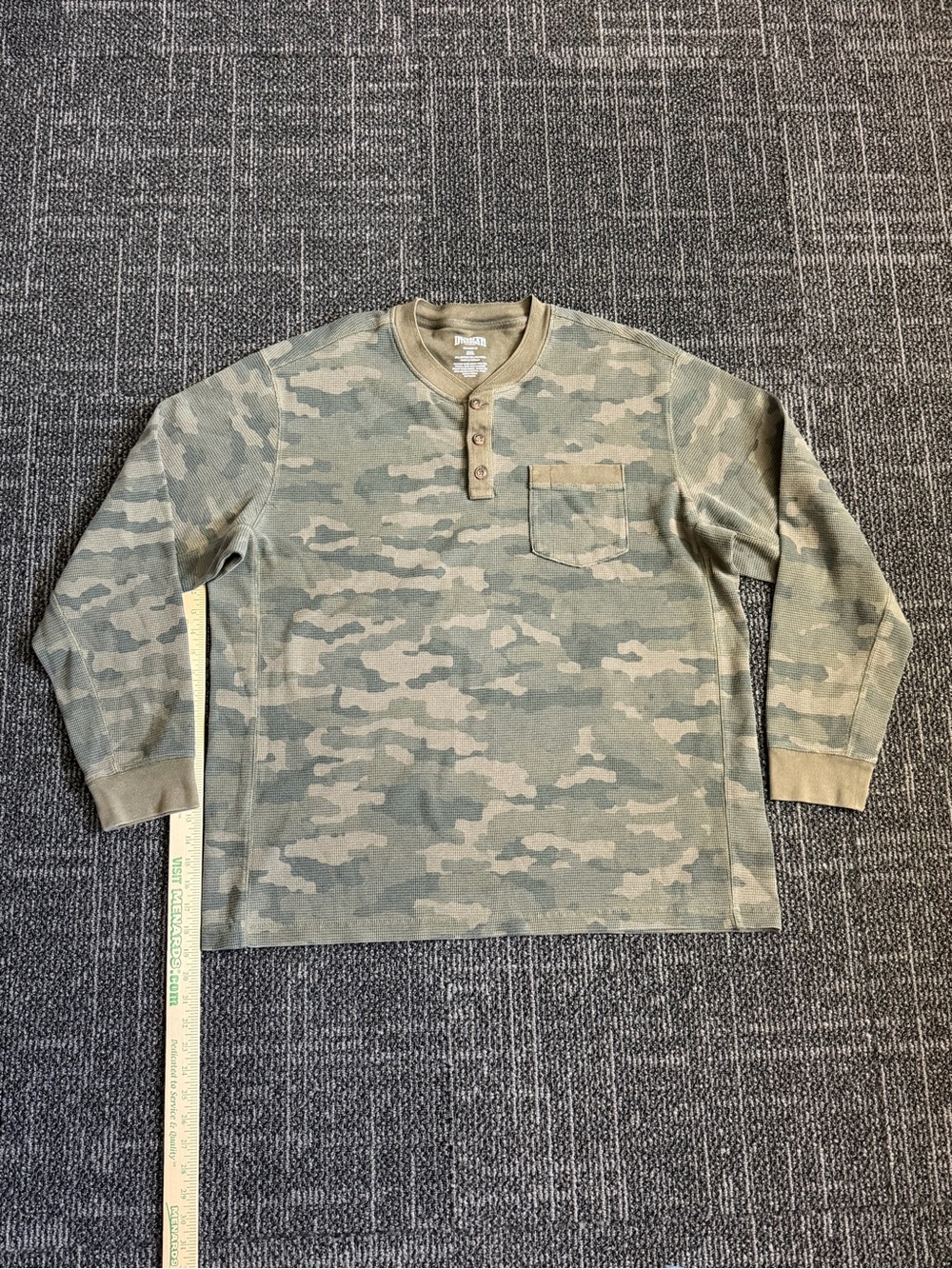Duluth Burly Thermal Camo Henley Shirt Mens 2XL Green Long Sleeve Heavy